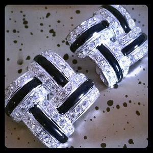 Vintage Signed Roman Silver Plate Rhinestone Earrings